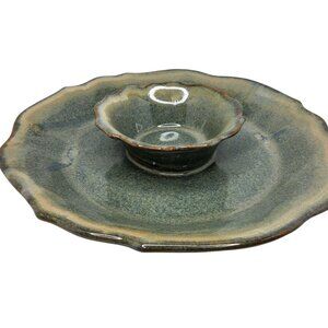 Vintage Handcrafted Ceramic Earthtone Color Chip and Dip Plate